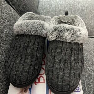 6- Skechers Dark Gray Knit Slippers with Plush Lining and hard outer sole